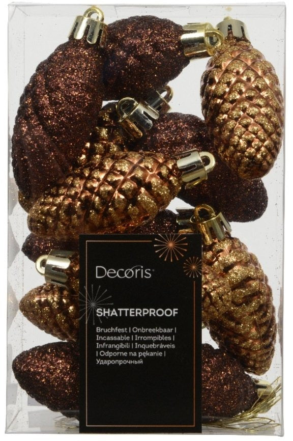 P/12 Hanging Gold Glitter PInecone Deco, 14cm