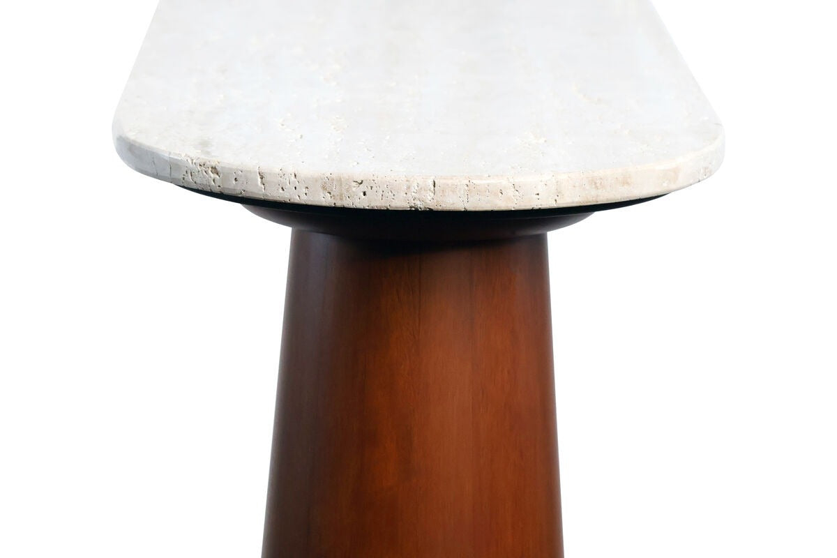 Waris Travertine Top and Brown Mango Wood Console Table