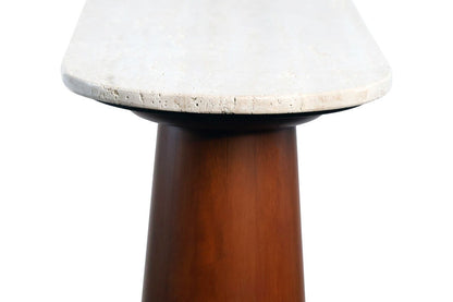 Waris Travertine Top and Brown Mango Wood Console Table