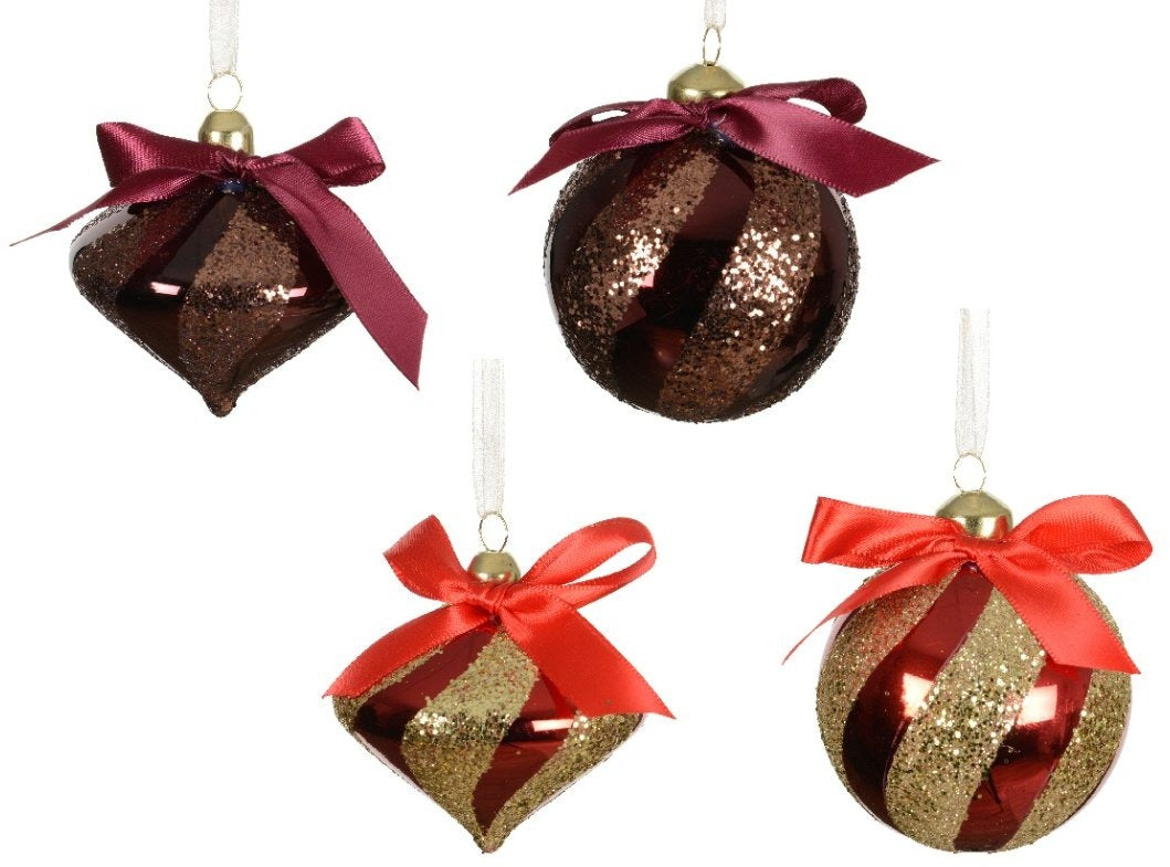 4/A Red Glitter Hanging Bauble, 8cm
