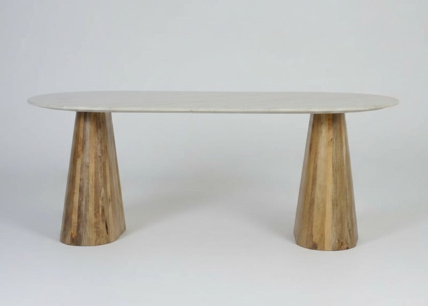 Norwa Wooden Oval Marble Top Dining Table