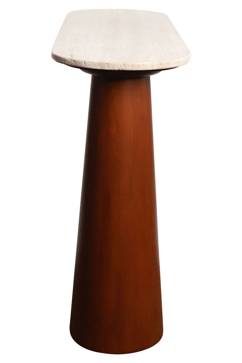 Waris Travertine Top and Brown Mango Wood Console Table