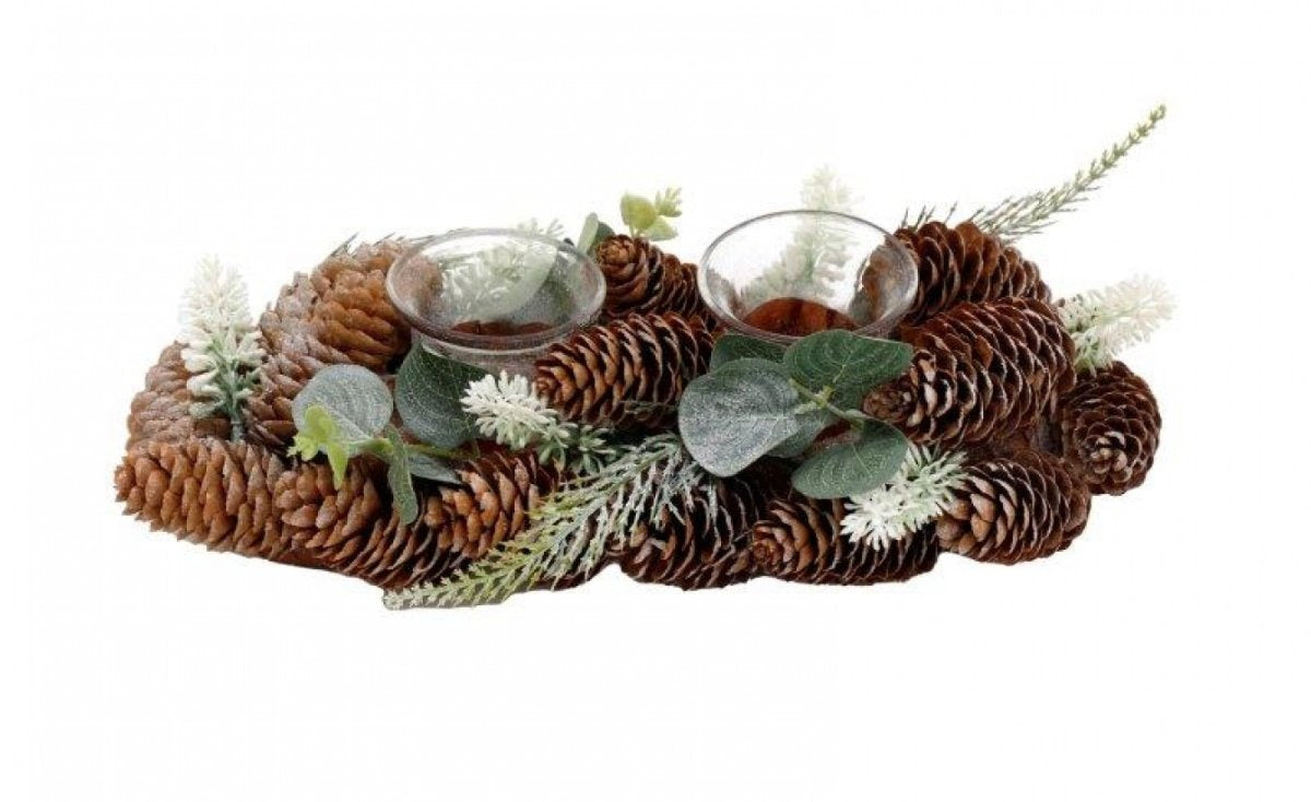 30cm Pine Cone Double Tealight Holder