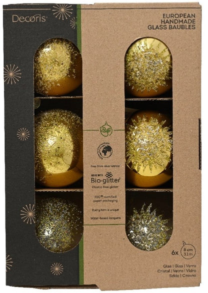 8cm Gold Beaded Bauble, Pack of 6