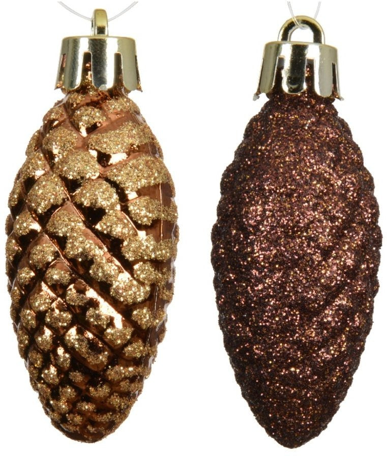 P/12 Hanging Gold Glitter PInecone Deco, 14cm