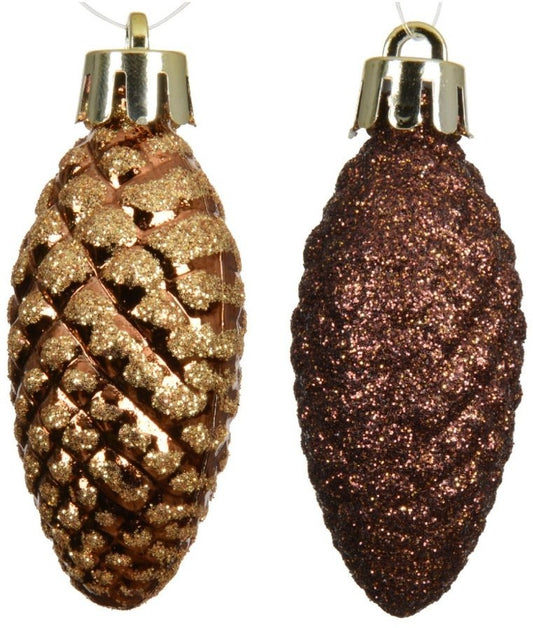 P/12 Hanging Gold Glitter PInecone Deco, 14cm