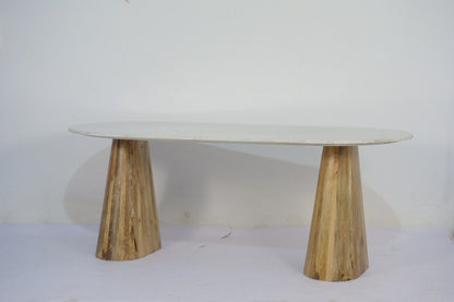 Norwa Wooden Oval Marble Top Dining Table