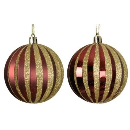 2/A Glitter Red & Gold Bauble, 8cm