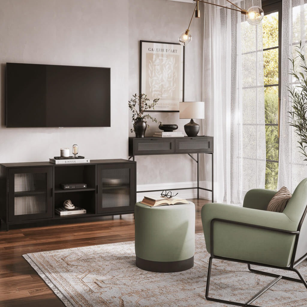 Lara Sage Velvet Pouffe