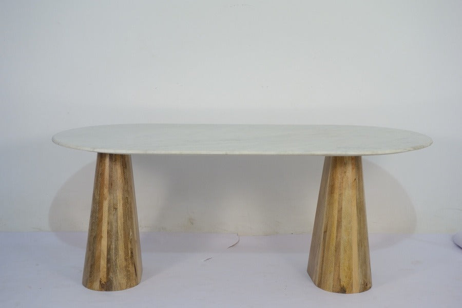 Norwa Wooden Oval Marble Top Dining Table