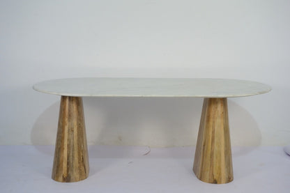 Norwa Wooden Oval Marble Top Dining Table