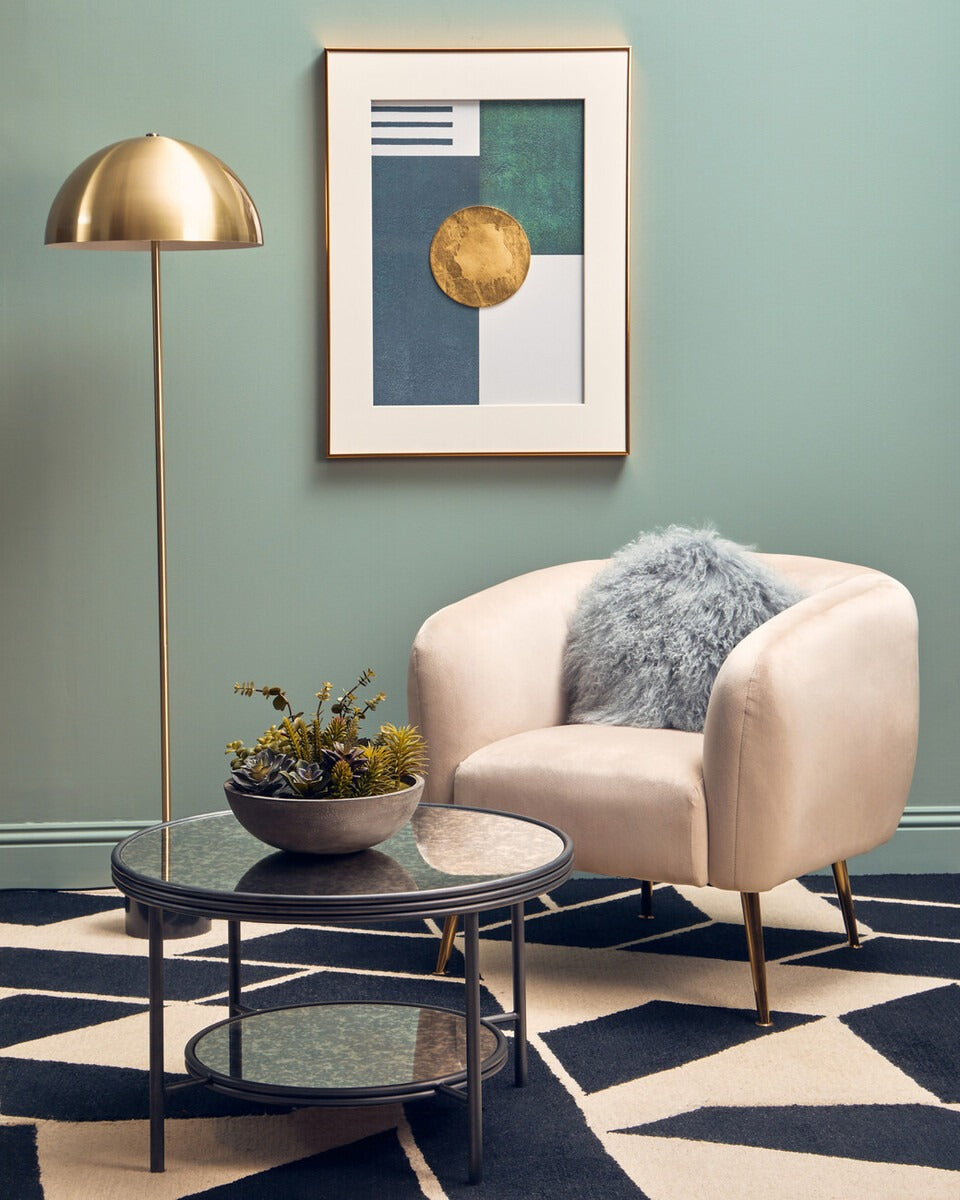 Murdoch Brushed Brass Floor Lamp with Black Marble Base