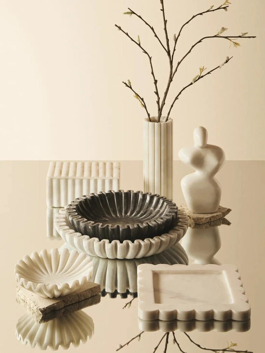 Savio White Fluted Marble Vase