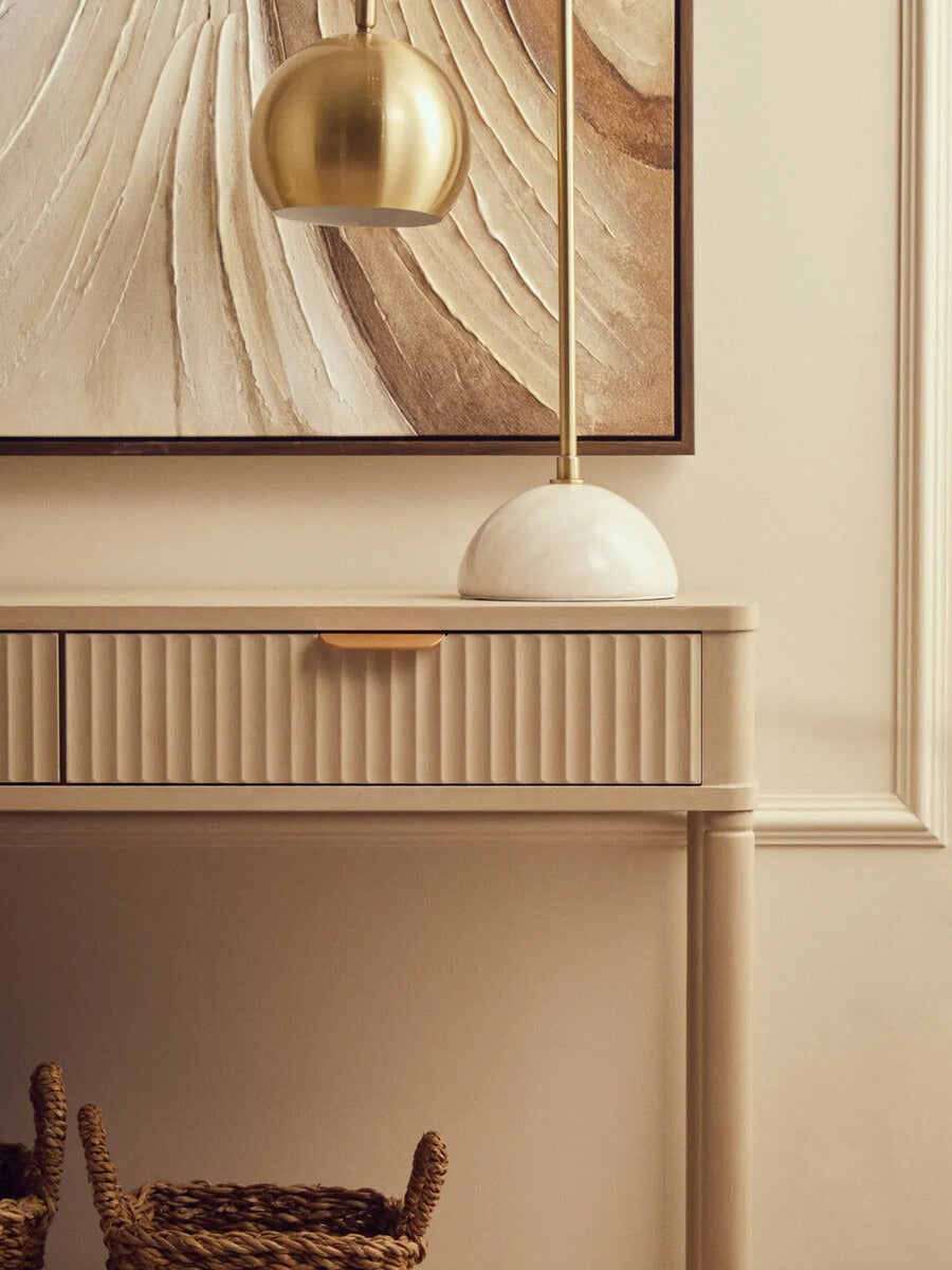 Heritage Two Drawer Reed Detail Taupe Wooden Console Table