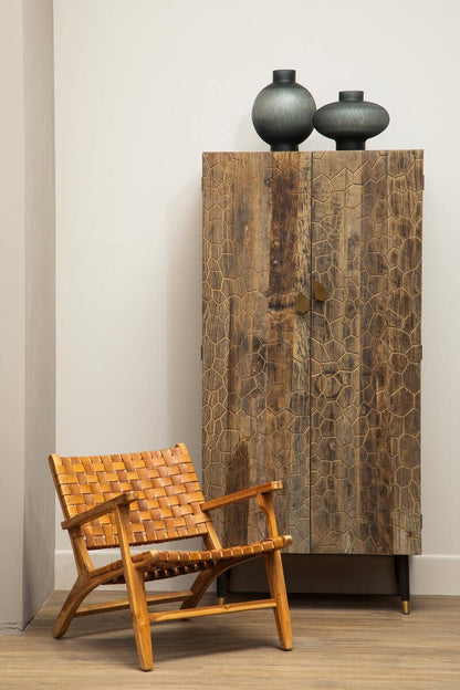 Inca Lattice Design Brown Leather Armchair