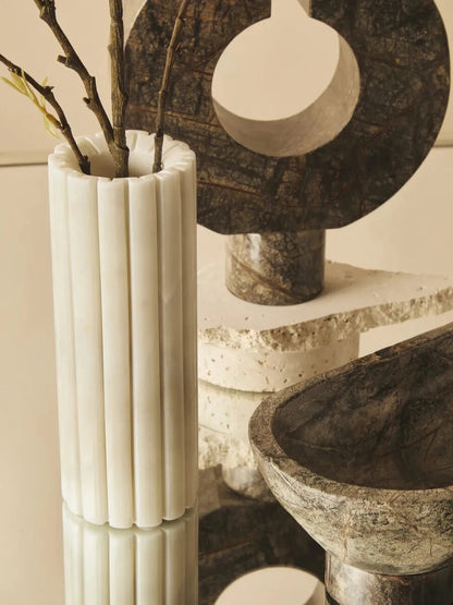 Savio White Fluted Marble Vase