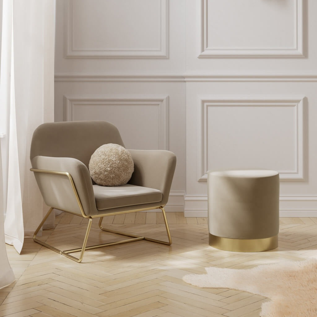 Lara Beige Velvet Pouffe
