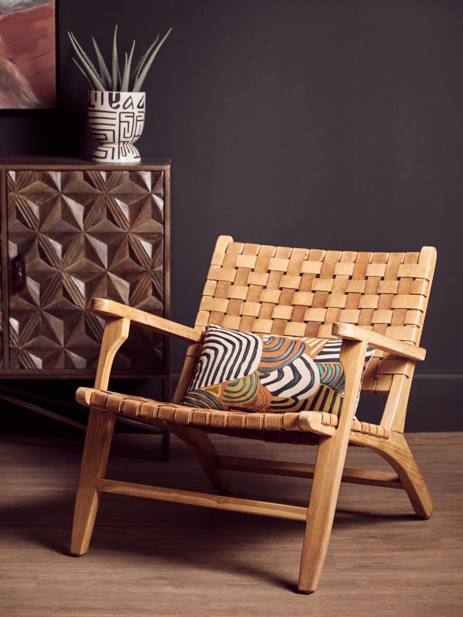 Inca Lattice Design Brown Leather Armchair