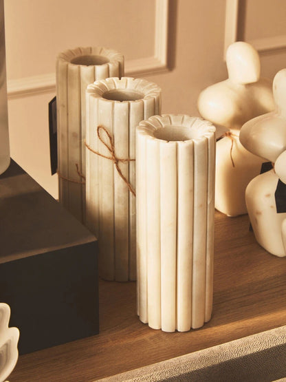 Savio White Fluted Marble Vase