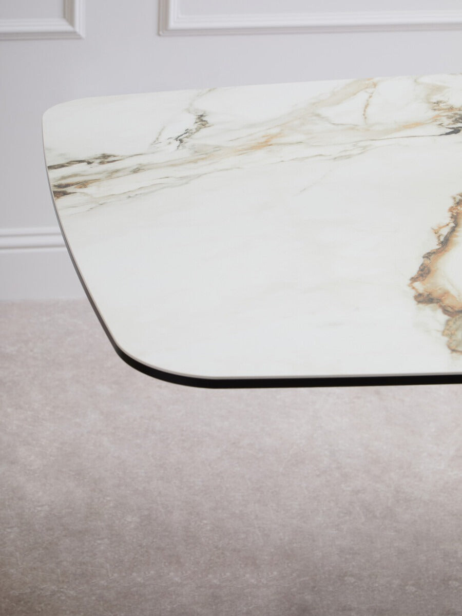 Imperia White Ceramic Marble Effect Rectangular Dining Table