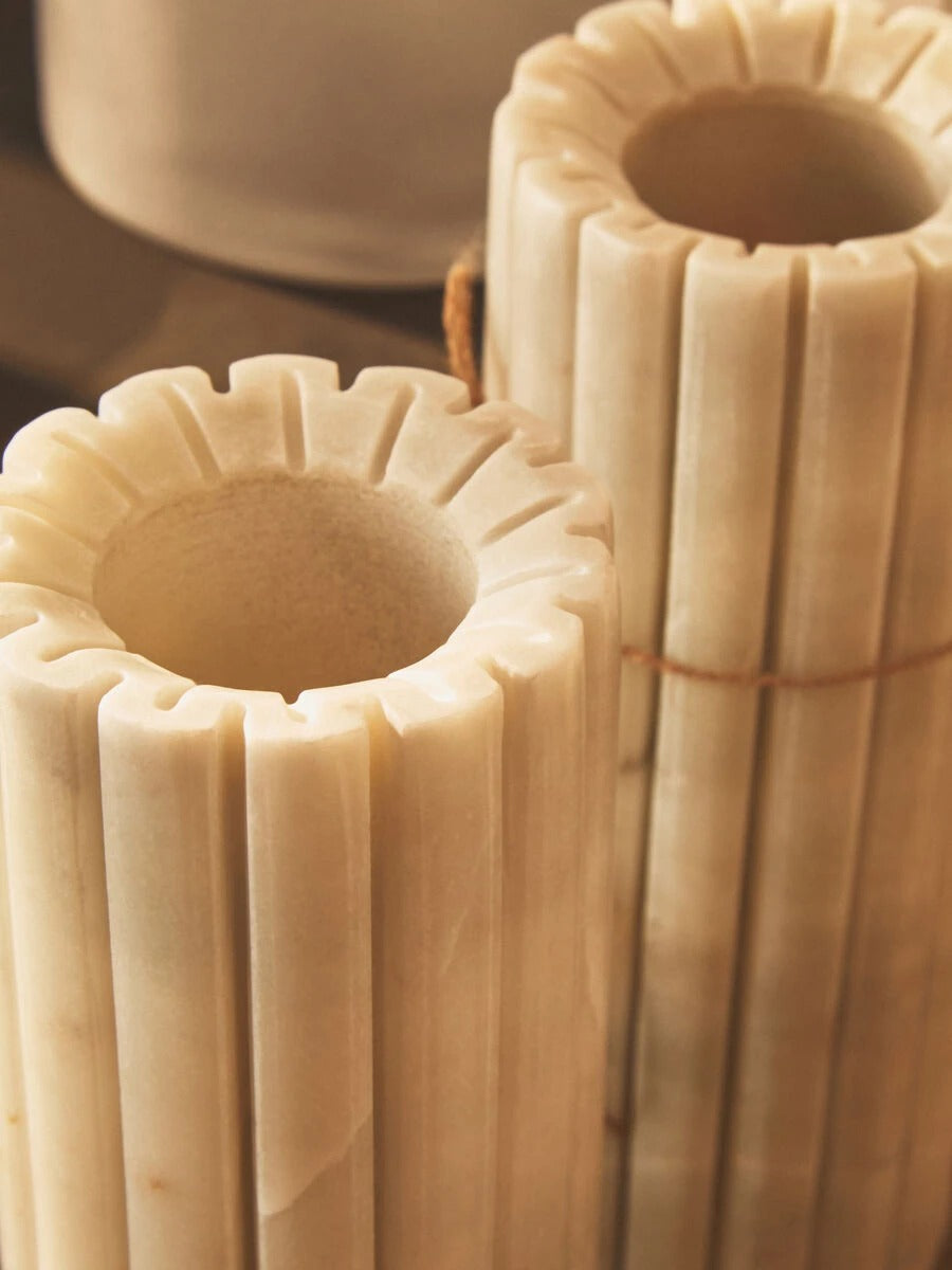 Savio White Fluted Marble Vase