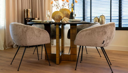 Collada 4-6 Seat Round Dining Table in Black Marble Top & Brushed Gold Base
