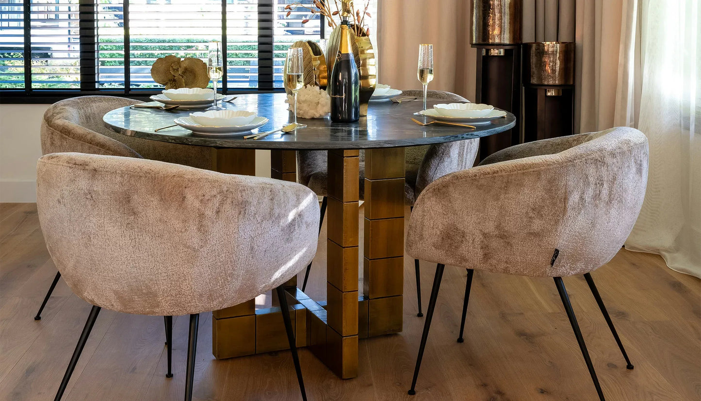 Collada 4-6 Seat Round Dining Table in Black Marble Top & Brushed Gold Base