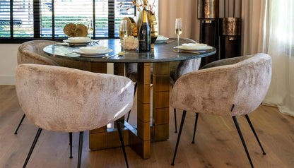 Collada 4-6 Seat Round Dining Table in Black Marble Top & Brushed Gold Base