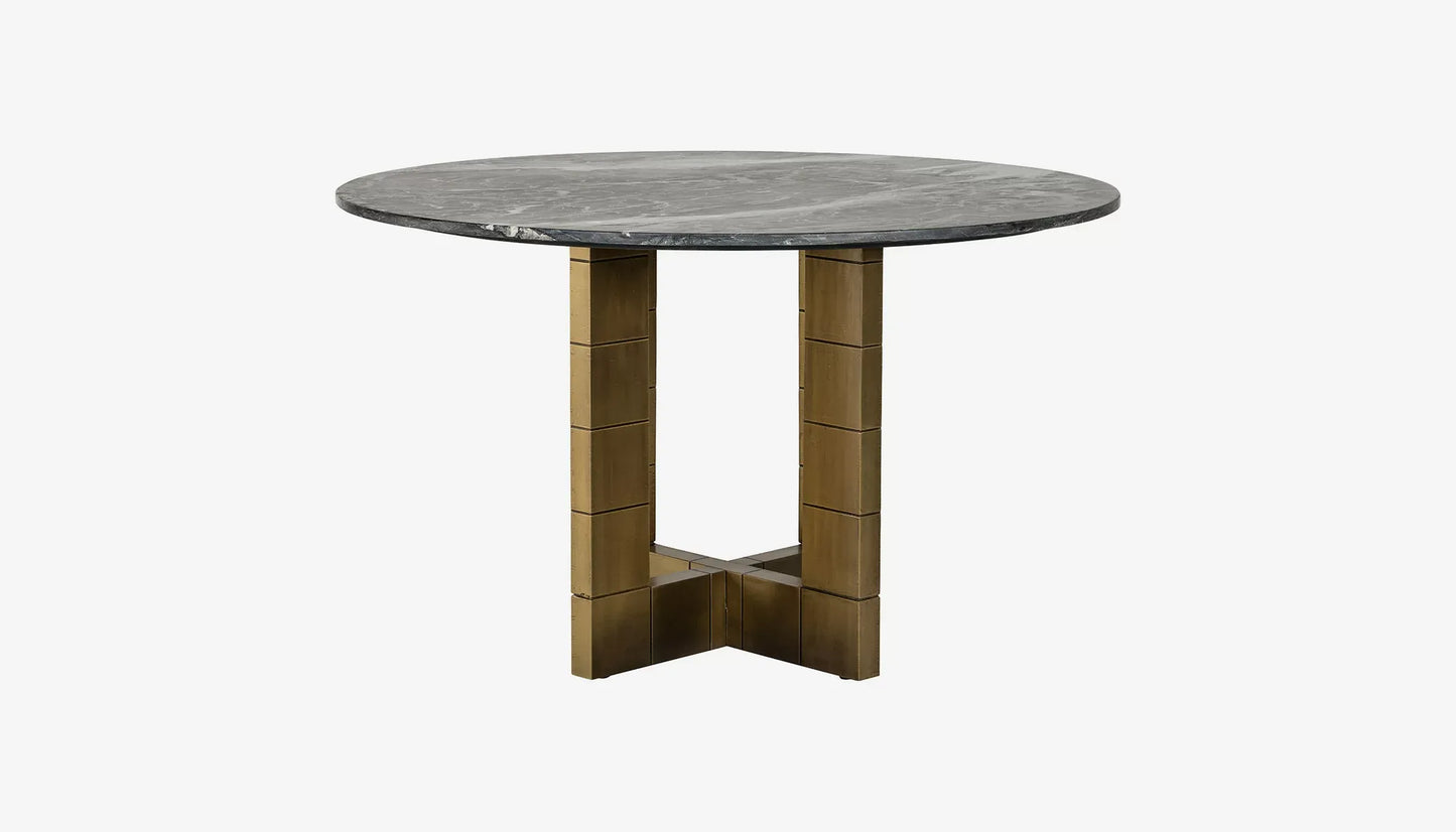 Collada 4-6 Seat Round Dining Table in Black Marble Top & Brushed Gold Base
