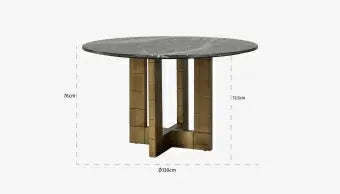 Collada 4-6 Seat Round Dining Table in Black Marble Top & Brushed Gold Base