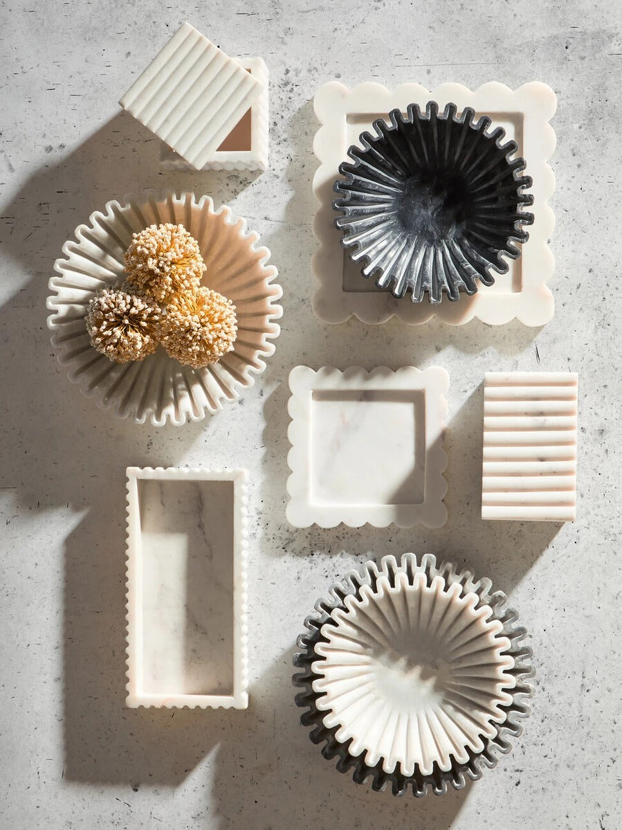 Savio Rectangular White Fluted Marble Box