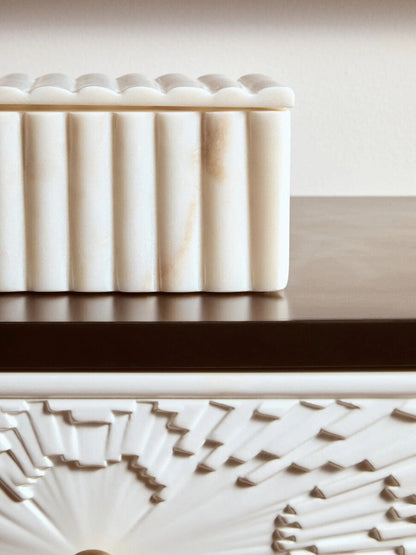 Savio Rectangular White Fluted Marble Box