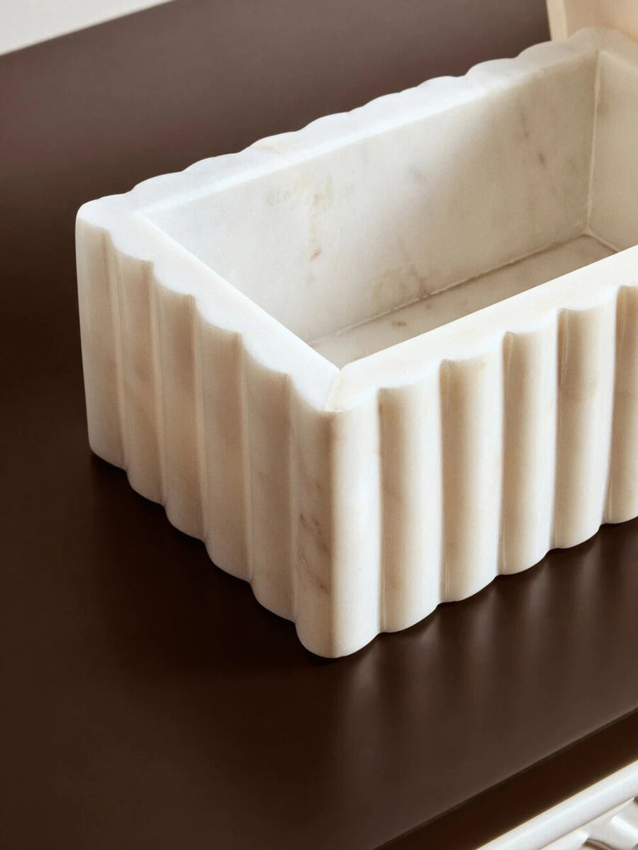 Savio Rectangular White Fluted Marble Box