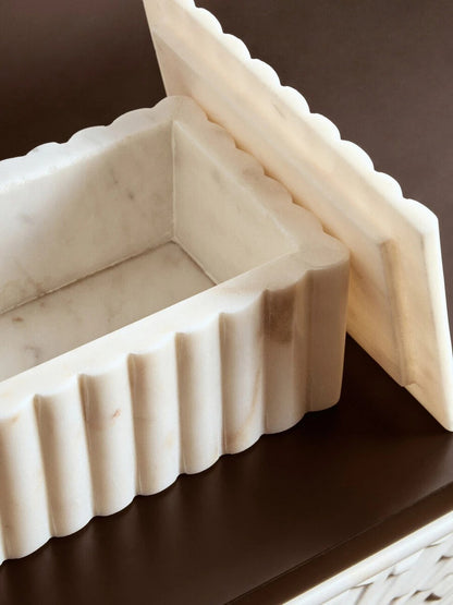 Savio Rectangular White Fluted Marble Box