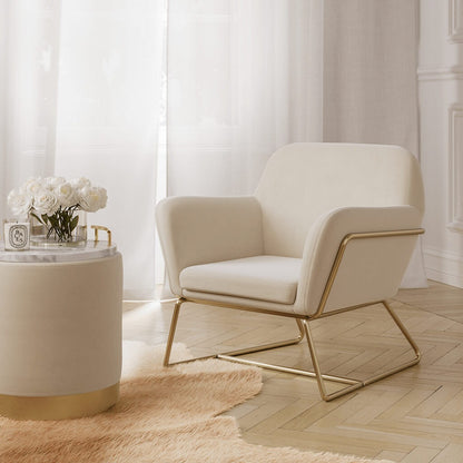 Lara Cream Velvet Pouffe