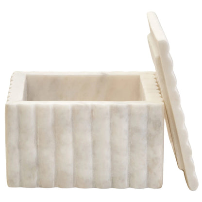 Savio Rectangular White Fluted Marble Box