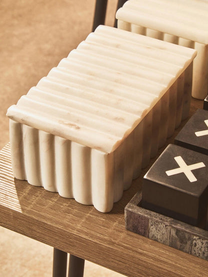 Savio Rectangular White Fluted Marble Box