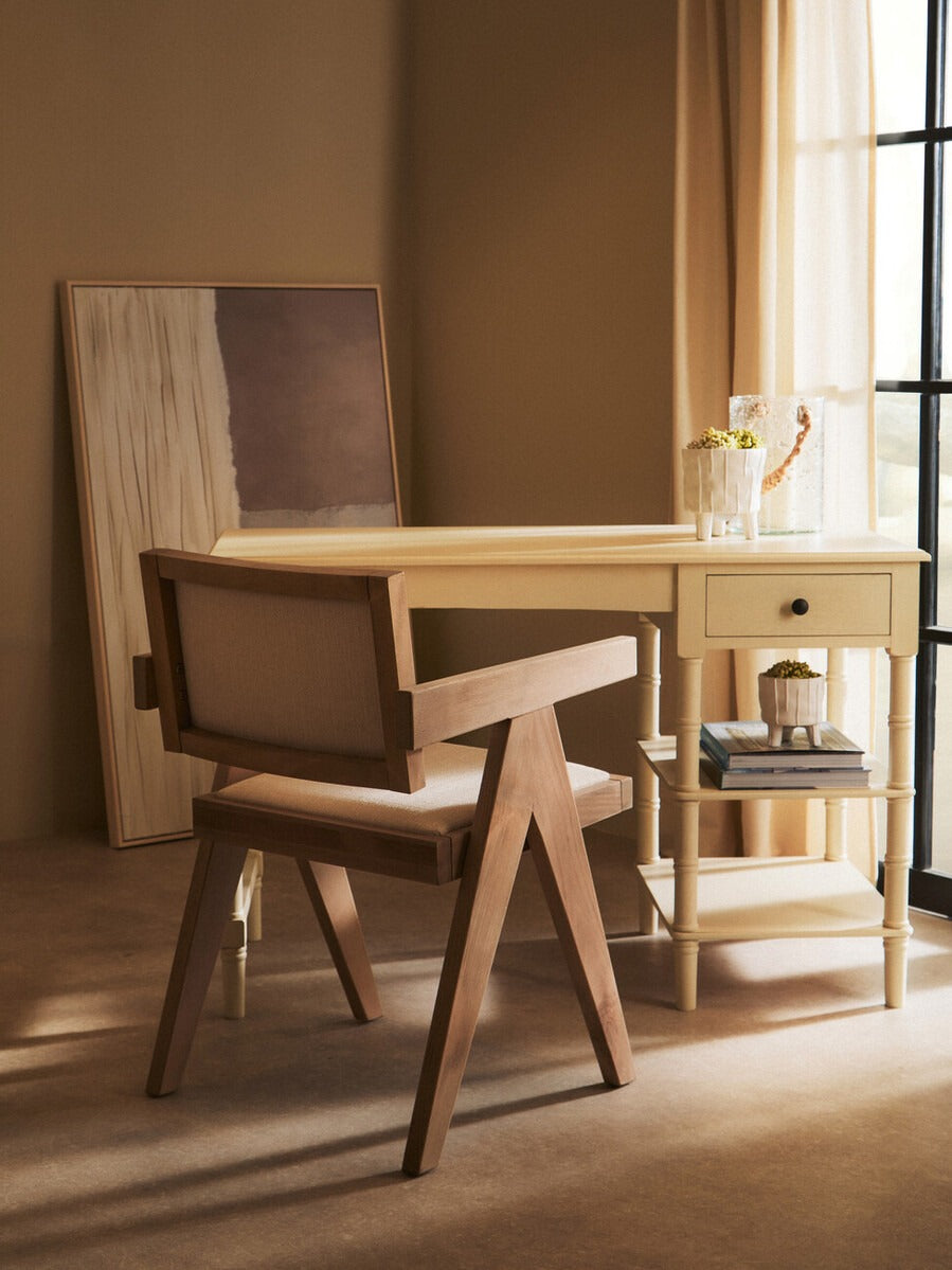 Cebu Ivory Fabric and Grey Wash Beech Wood Dining Chair