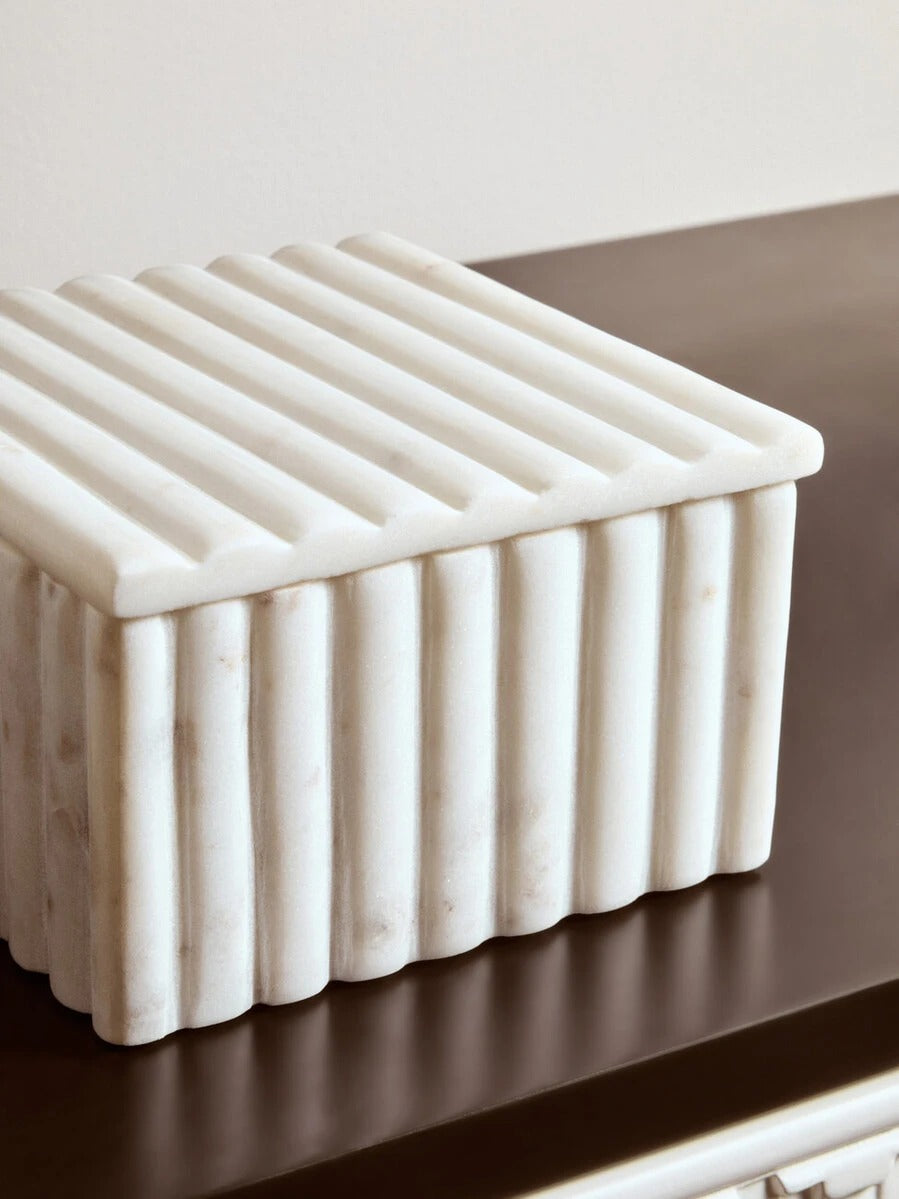 Savio Rectangular White Fluted Marble Box