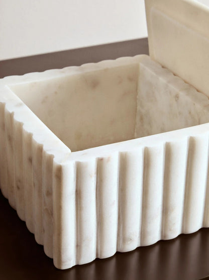 Savio Rectangular White Fluted Marble Box