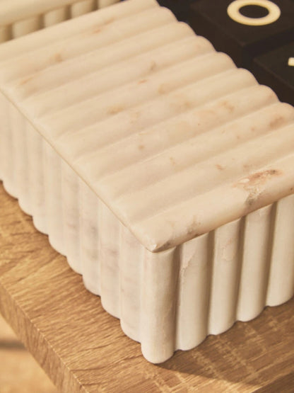 Savio Rectangular White Fluted Marble Box