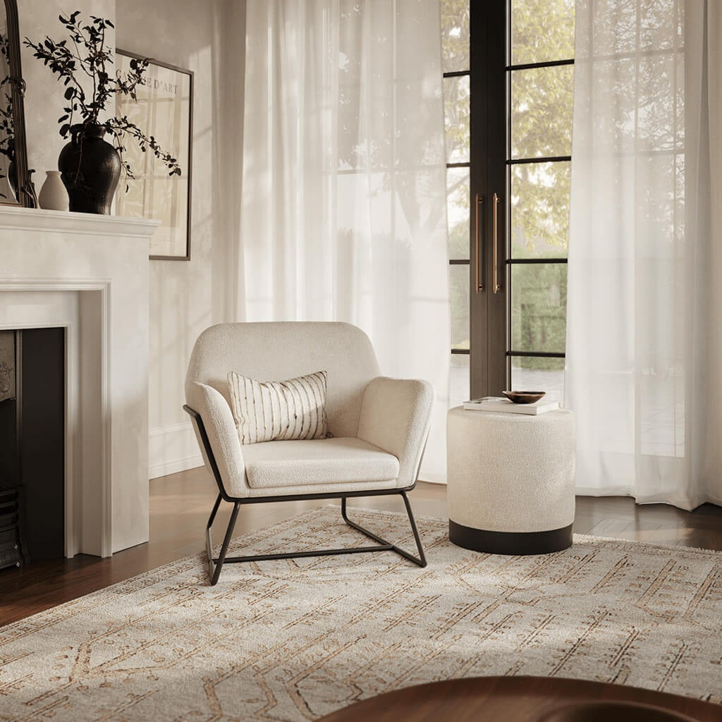Lara Ivory Boucle Pouffe
