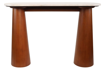 Waris Travertine Top and Brown Mango Wood Console Table