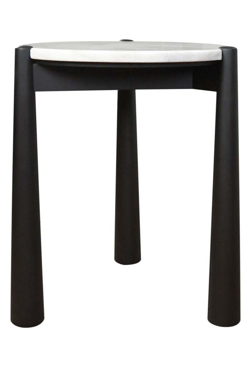 Wilbur White Marble Top and Black Finish Mango Wood Side Table