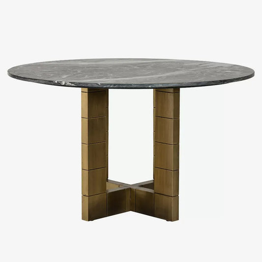 Collada 4-6 Seat Round Dining Table in Black Marble Top & Brushed Gold Base