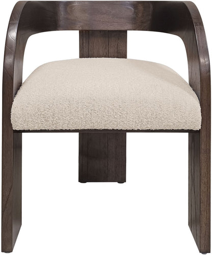 Back view of Versmissen Maravi dining chair with brown Sesam upholstery and dark wood armrests