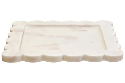 Savio Scalloped White Marble Square Tray