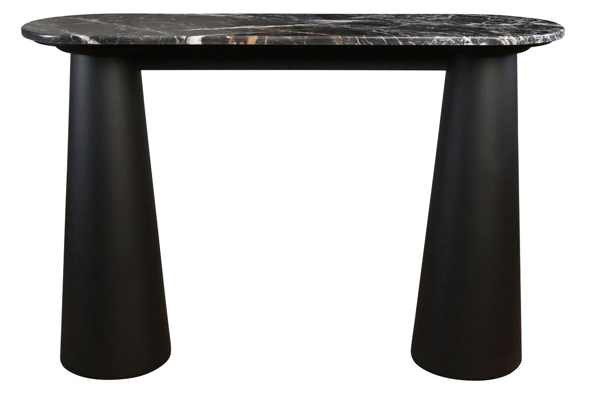 Waris Black and White Marble Top Console Table with Mango Wood Legs