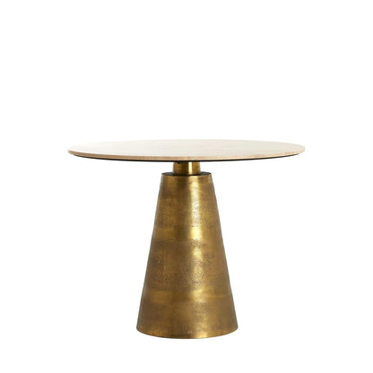 Ynez Travertine Round Dining Table - Antique Bronze