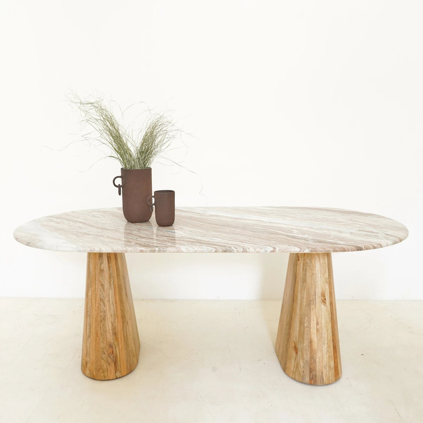 Norwa Wooden Oval Marble Top Dining Table
